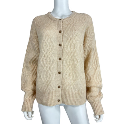 Jenni Kayne Cozy Beige Cable Crewneck Cardigan Size M