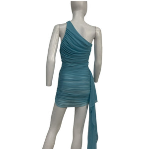 The Sei Ruched Blue Drape-Detail Minidress Size S