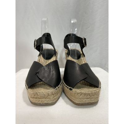 Rag & Bone 'Santiago' Black Leather Espadrille Peep Toe Platform Wedge Sandal Size 9.5