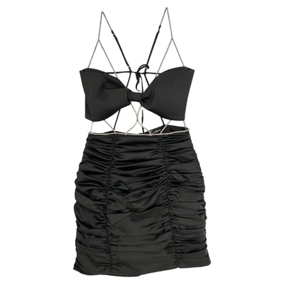 For Love & Lemons Ruched Black Martina Mini Dress Size S