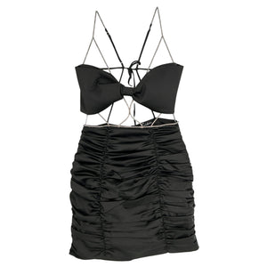 For Love & Lemons Ruched Black Martina Mini Dress Size S