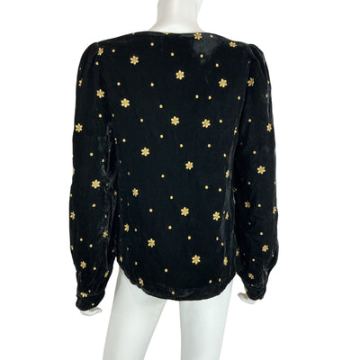 Sézane Embroidered Black Galeo Blouse Size 38