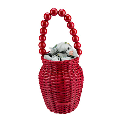 Loeffler Randall Beaded Red Raffia Handle Handbag
