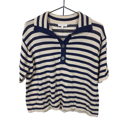 Demylee Striped Buttermilk/Navy Darcy Polo Size L Top