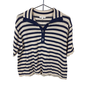 Demylee Striped Buttermilk/Navy Darcy Polo Size L Top