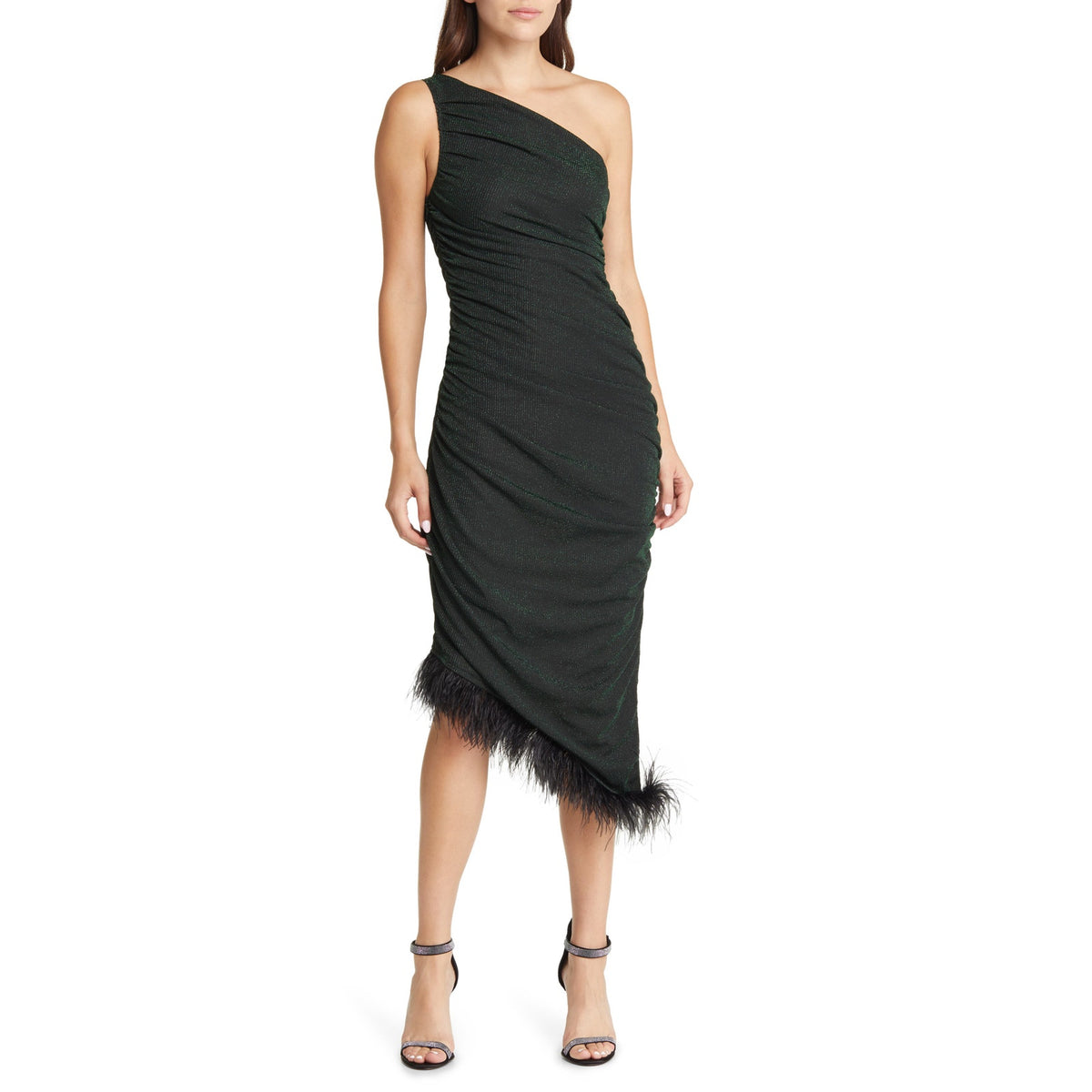 Saylor Asymmetric Black/Emerald Hilaria Cocktail Dress Size S