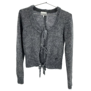 Ganni 'Tie String' Grey Mohair Cardigan Size XXS