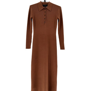 Hatch Ribbed Brown Averie Polo Sweater Size 1 Dress