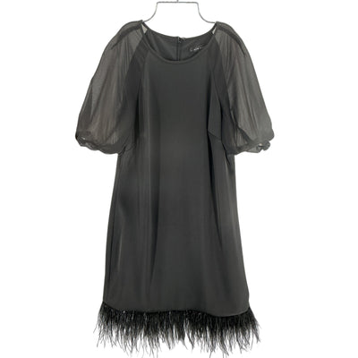 Aidan Mattox Feather Trim Black Trapeze Dress Size 8