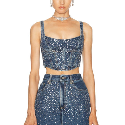 Alessandra Rich Embellished Blue Bustier Top Size 38 IT / 2 US