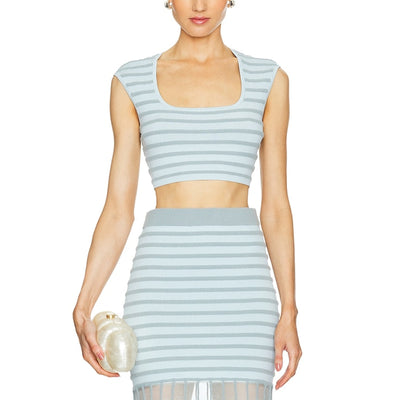 Alexis Striped Powder Blue Emille Crop Top Size S