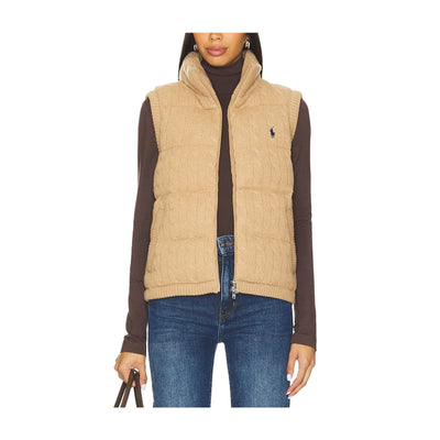 Polo Ralph Lauren Quilted Tan Cable Knit Wool Cashmere Vest Size XS