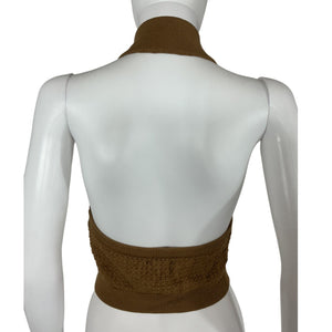 Michael Costello Mesh Chocolate Lalita Halter Crop Top Size M