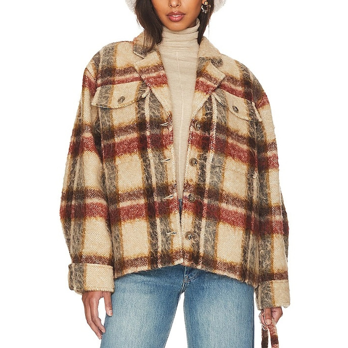 Anine Bing Plaid Brown Flynn Jacket Size XS