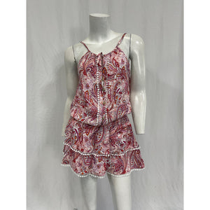 Melissa Odabash Rosa Pink Viscose Picot-Trimmed Paisley-Print Voile Mini Dress Size XS