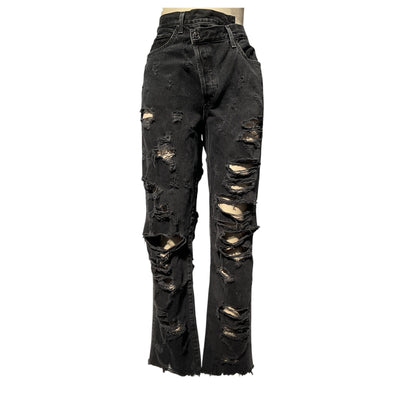 Agolde Distressed Black Criss Cross Straight Denim Jeans Size 30