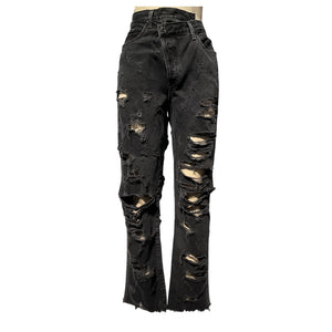 Agolde Distressed Black Criss Cross Straight Denim Jeans Size 30