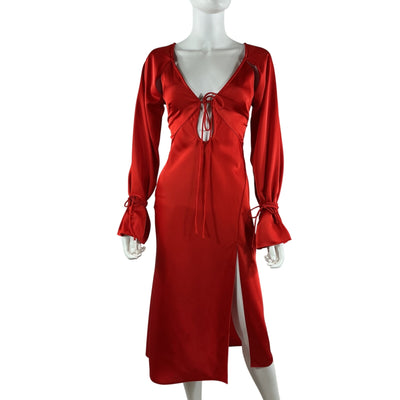 L'Academie Sleek Bright Red Connor Midi Dress Size XXS