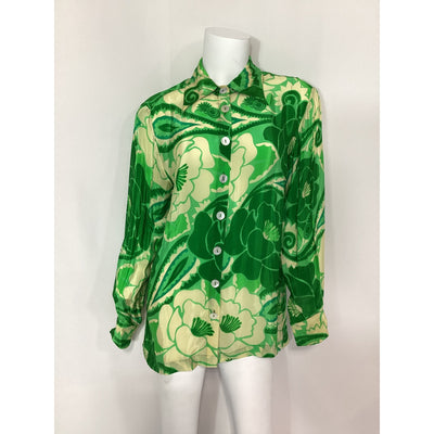 Farm Rio Printed Green Satin Shirt Size S