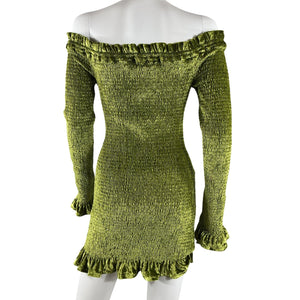 Caroline Constas Smocked Light Moss Green Megara Dress Size M