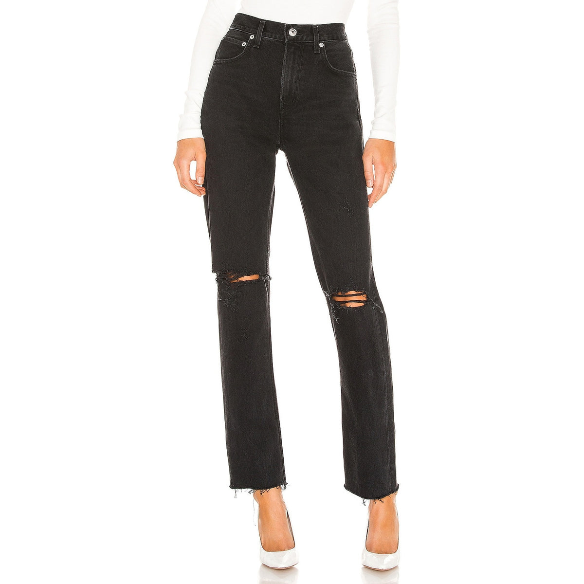 Agolde 'Cherie' Black Cotton High Rise Straight Jean Size 26