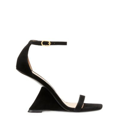 Stuart Weitzman Sleek Black Nudist Rebel Sandal Heels Size 7.5