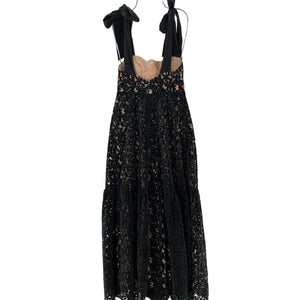 Farm Rio Elegant Black Velvet Lace Maxi Size XXS Dress
