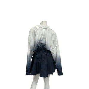 Norma Kamali Super Navy Polyester Oversized Boyfriend Shirt Flared Mini Dress Size L