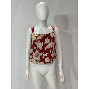 Posse 'Val' Red Floral Cropped Linen-Blend Top Size L