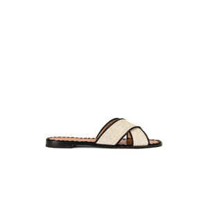 Schutz Woven Palha And Black Alita Slide Sandals Size 6B