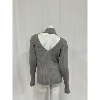 Naadam Ribbed Cutout Back Grey Cotton Sweater Size L