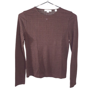 Vince Textured Brown Plaid Jacquard Crew Size S Top