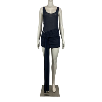 Alex Perry Ruched Navy Scoop Neck Wrap Mini Dress Size UK 10 / US 6