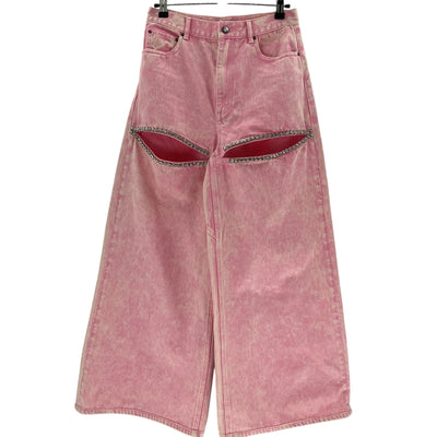 Area Wide Leg Pink Crystal Slit Denim Jeans Size 27