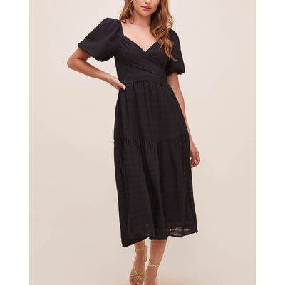 Astr The Label 'Sonnet' Black Puff Sleeve Midi Dress Size M