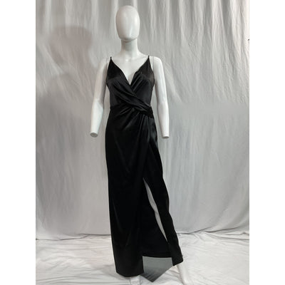 Aidan By Aidan Mattox Black V Neck Sleeveless Draped Column Gown Size 6