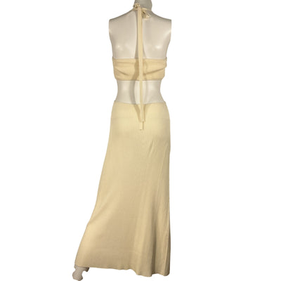 Cult Gaia Chic Beige Cameron Halter Knit Cutout Maxi Dress Size S