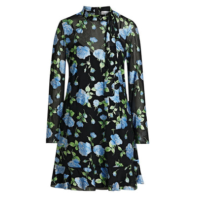 Red Valentino Floral Multicolor Tie Neck Mini Dress Size 40