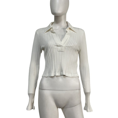 Helmut Lang Ribbed White Crop Polo Top Size L
