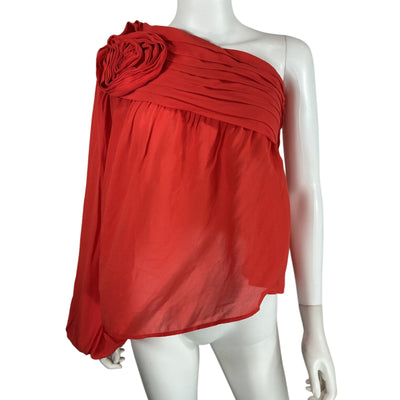 Farm Rio Draped Red Rose One Shoulder Blouse Size XS