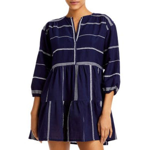 Lemlem Striped Blue Nunu Popover Dress Size S