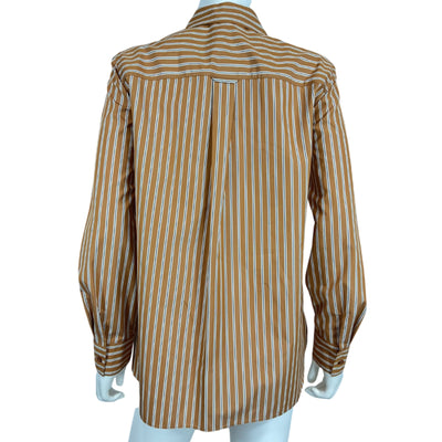 Lafayette 148 Tailored Brown Striped Button-Front Tunic Shirt Size S