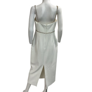 Self-Portrait Embellished White Bonded Midi Dress Size US 8 / UK 12
