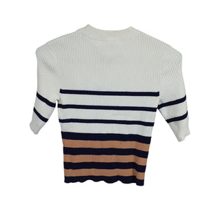 Frame Striped Pink Clay Multi Rib Short Sleeve Size Small Sweater