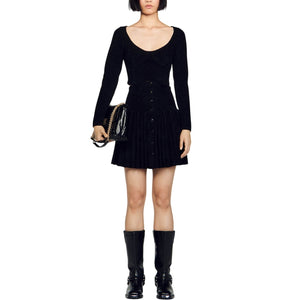 Sandro Cropped Black Velvet Knit Sweater Size S