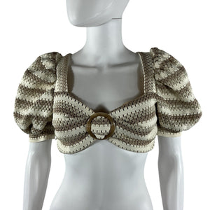 Patbo Crochet Ivory Tan Puff Sleeve Cropped Top Size 4
