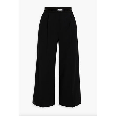 Msgm 'Cropped' Black Wool-Blend Wide-Leg Pants Size 6