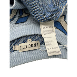 Fiorucci Graphic Blue Monogram Intarsia Sweater Size L