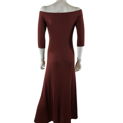 Chloé Ribbed Burgundy Off Shoulder Maxi Dress Size S