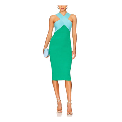 Le Superbe Chic Multicolor Crisscross Halter Midi Dress Size M
